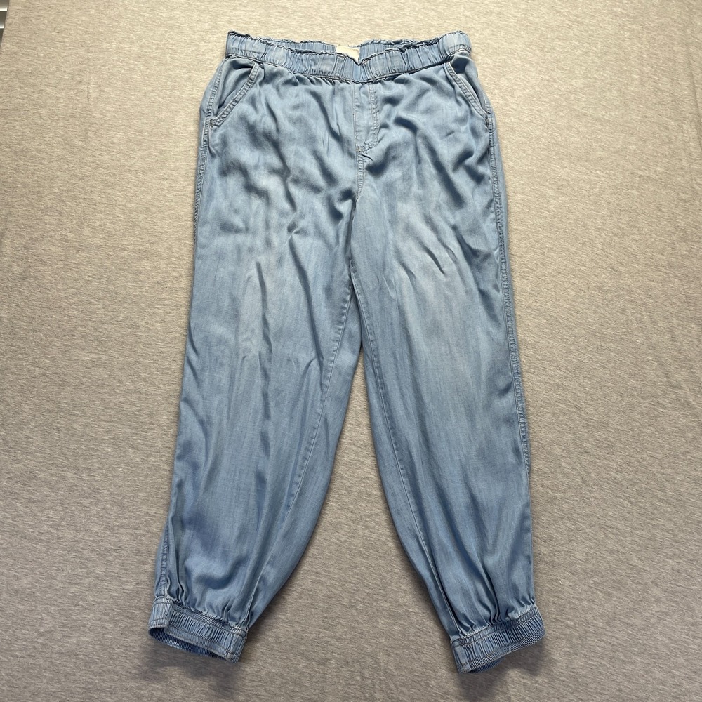 Knox Rose Chambray Jogger Pants Women's L Light Blue Casual Mid Rise Tapered Leg